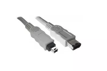 FireWire Kabel 6 polig auf 4 polig Stecker, 1,00m Anschlusskabel IEEE 1394, grau